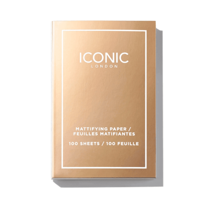ICONIC London Mattifying Paper pack with 100 ultra-absorbent sheets for oil control and makeup touch-ups.