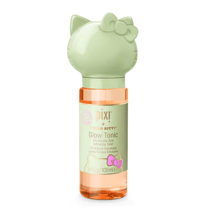 Pixi + Hello Kitty Glow Tonic 100ml bottle with a cute cat-shaped cap for radiant skin.