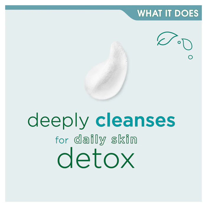 Simple Daily Skin Detox Clear Pore Scrub  Product packaging with text 'deeply cleanses for daily skin detox' on a light blue background.