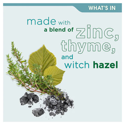 Simple Daily Skin Detox Clear Pore Scrub  Product label with zinc, thyme, and witch hazel on a light blue background