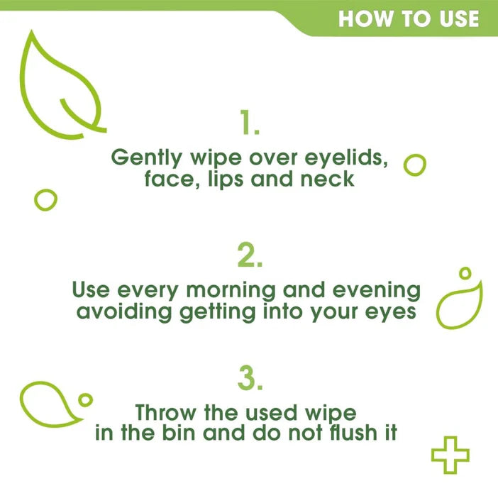 Instructions for using a skincare product with green icons and text on a white background