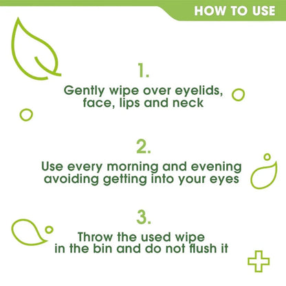 Instructions for using a skincare product with green icons and text on a white background