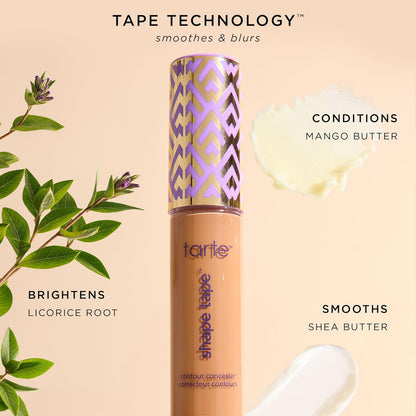 Tarte Shape Tape contour concealer with product details on a beige background