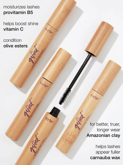 Tarte mascara with wooden applicator on a white background