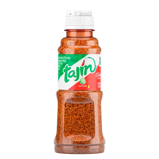 Tajin Chilli and Lime Seasoning 142g bottle, perfect for adding zesty flavor to your dishes.