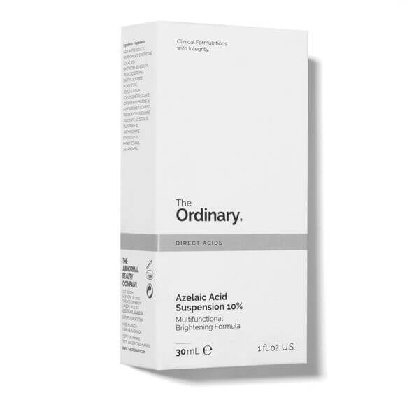 The Ordinary Azelaic Acid Suspension 10% packaging, brightening formula for clearer, smoother skin.