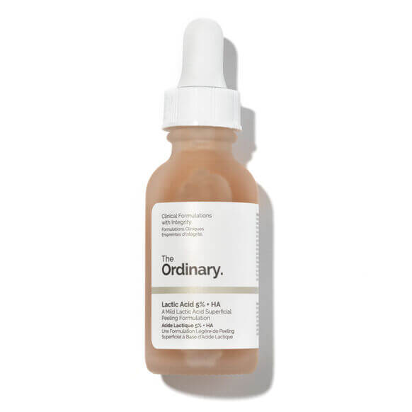 The Ordinary Lactic Acid 5% + HA 2% 30ml serum bottle for smoother, radiant skin and effective exfoliation.