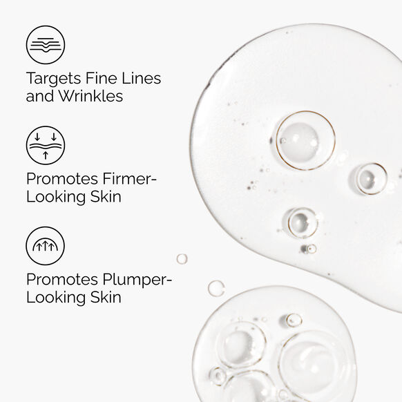 The Ordinary Matrixyl 10% + HA 30ml Cosmetic product with droplets on a white background and text highlighting benefits.