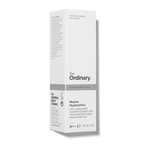 The Ordinary Marine Hyaluronics 30ml packaging showcasing ultra-lightweight hydration for youthful skin.
