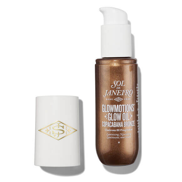 Sol de Janeiro Copacabana Bronze Glow Oil 75ml bottle with luxury pump and white cap for radiant skin.