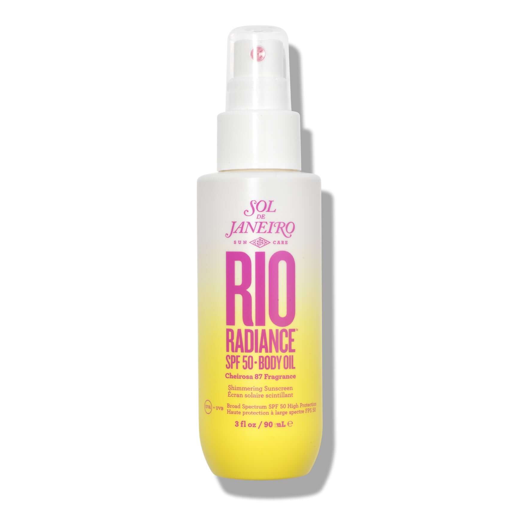 Sol de Janeiro Rio Radiance Oil SPF 50, 90ml, shimmering body oil for sun protection and hydration.