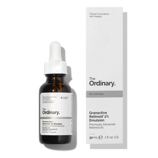 The Ordinary Granactive Retinoid 2% Emulsion 30ml bottle and packaging for youthful, radiant skin.