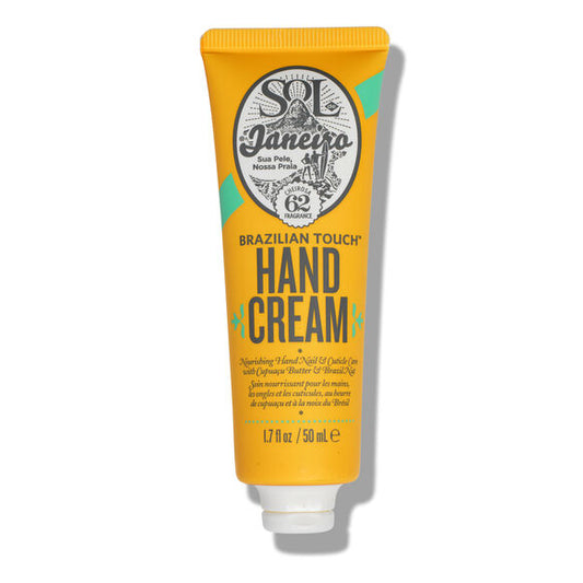 Sol de Janeiro Brazilian Touch Hand Cream 50ml in bright yellow tube for soft, silky hands with TheGoodVibes.