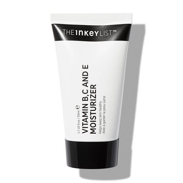 The INKEY List Vitamin B, C and E Moisturizer 50ml tube featuring skincare vitamins for brightening and hydration.
