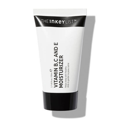 The INKEY List Vitamin B, C and E Moisturizer 50ml tube featuring skincare vitamins for brightening and hydration.