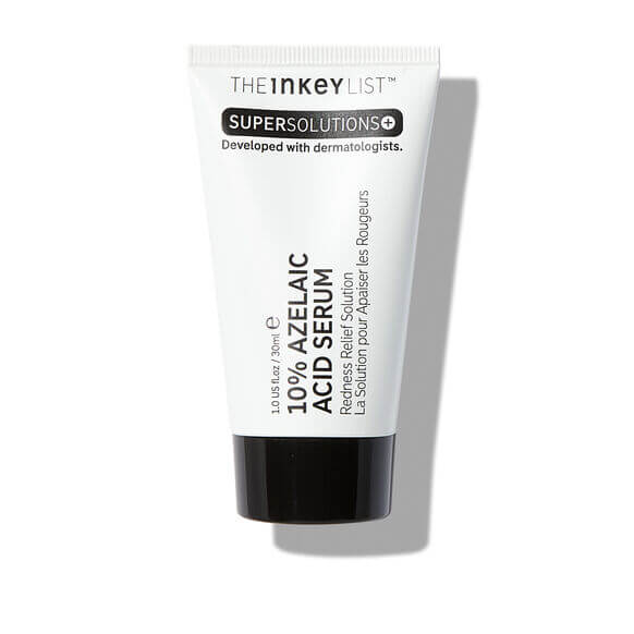 The INKEY List Super Solutions 10% Azelaic Acid Serum 30ml tube for reducing redness and improving complexion.