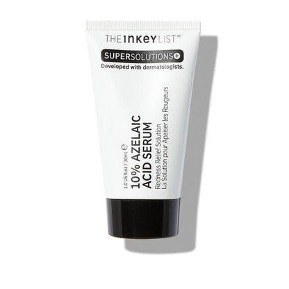 The INKEY List Super Solutions 10% Azelaic Acid Serum 30ml tube for reducing redness and improving complexion.