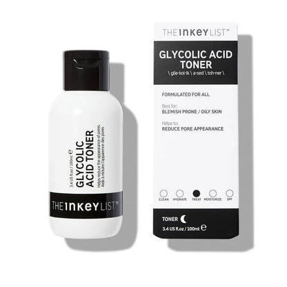 The INKEY List Glycolic Acid Toner 100ml, revitalizing skincare for brightening and reducing pore appearance.