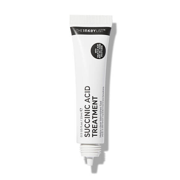The Inkey List Succinic Acid Treatment 15ml tube for acne treatment and skin clarity.