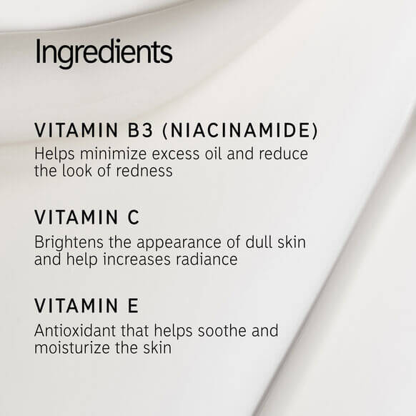 Ingredients list for INKEY List Vitamin B, C and E Moisturizer highlighting benefits of vitamins B3, C, and E.