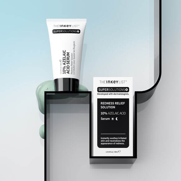 The INKEY List Super Solutions 10% Azelaic Acid Serum in packaging for redness relief and clearer complexion.