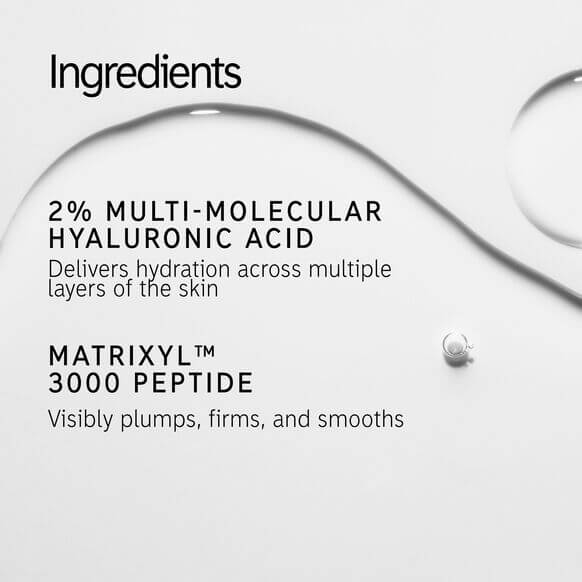 Ingredients of The INKEY List Hyaluronic Acid Serum: 2% Multi-Molecular Hyaluronic Acid and Matrixyl™ 3000 Peptide.