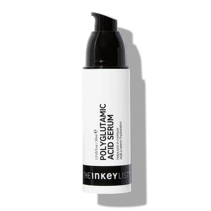 Skincare serum bottle with black pump on a white background, featuring 'The Inkey List' brand.