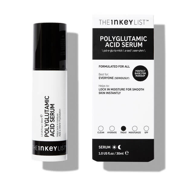 The Inkey List Polyglutamic Acid Serum bottle and packaging on a white background