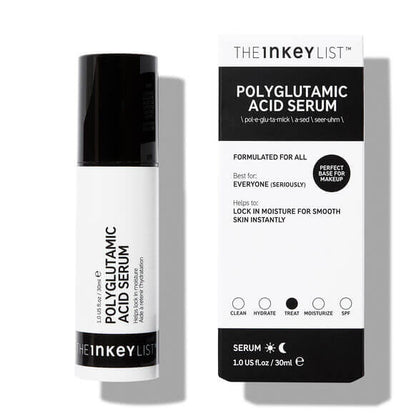 The Inkey List Polyglutamic Acid Serum bottle and packaging on a white background