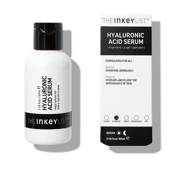 The INKEY List Hyaluronic Acid Serum bottle and box, designed for deep hydration and skin rejuvenation.