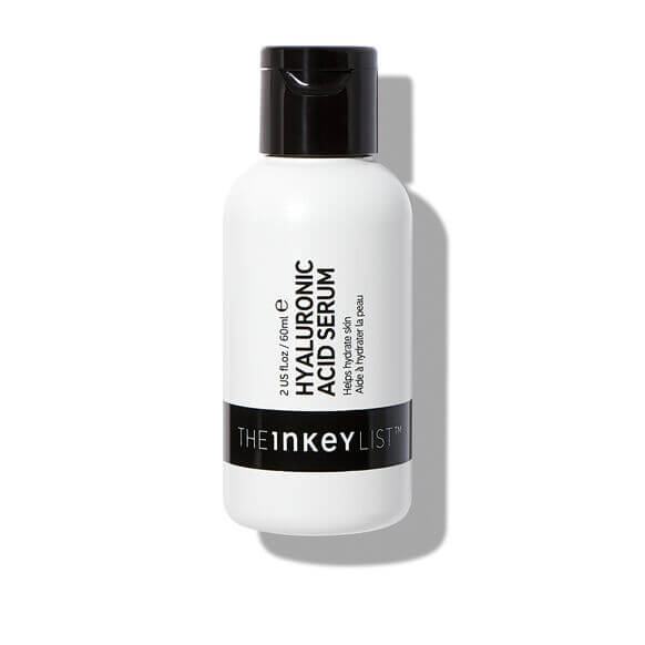 The INKEY List Hyaluronic Acid Serum in a sleek white bottle for deeply hydrated and radiant skin.
