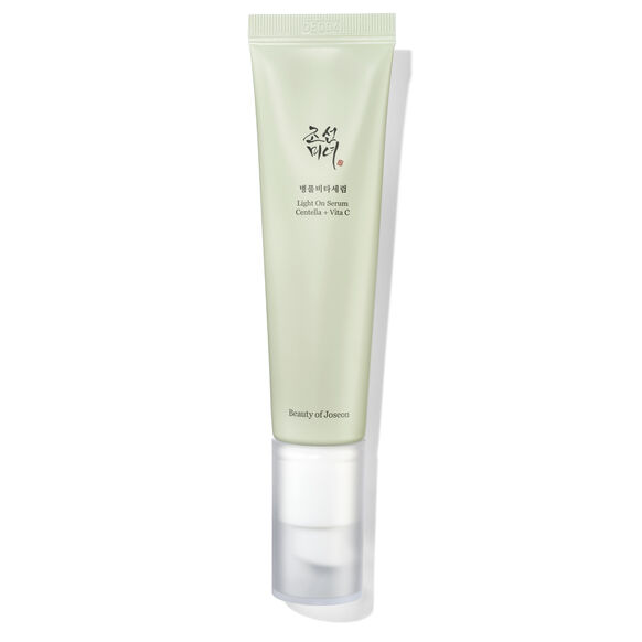 Beauty of Joseon Light-Cin Serum in a pale green squeeze tube with a clear cap, shown on a white background with a soft shadow.