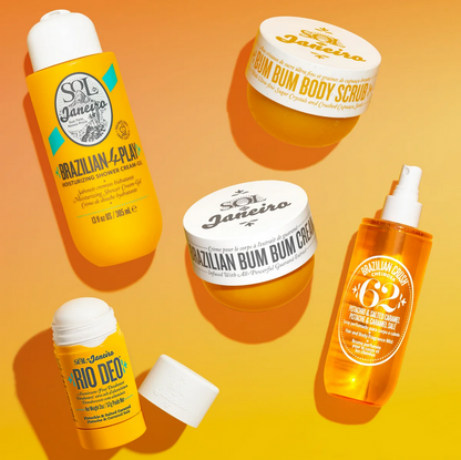 Sol de Janeiro Rio Deo Cheirosa 62 Aluminium-Free Deodorant 57g among Brazilian skincare products on a vibrant background.