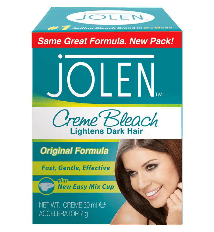 Jolen Mild Cream Bleach 30ml packaging for lightening dark hair, suitable for sensitive skin, fast and effective.