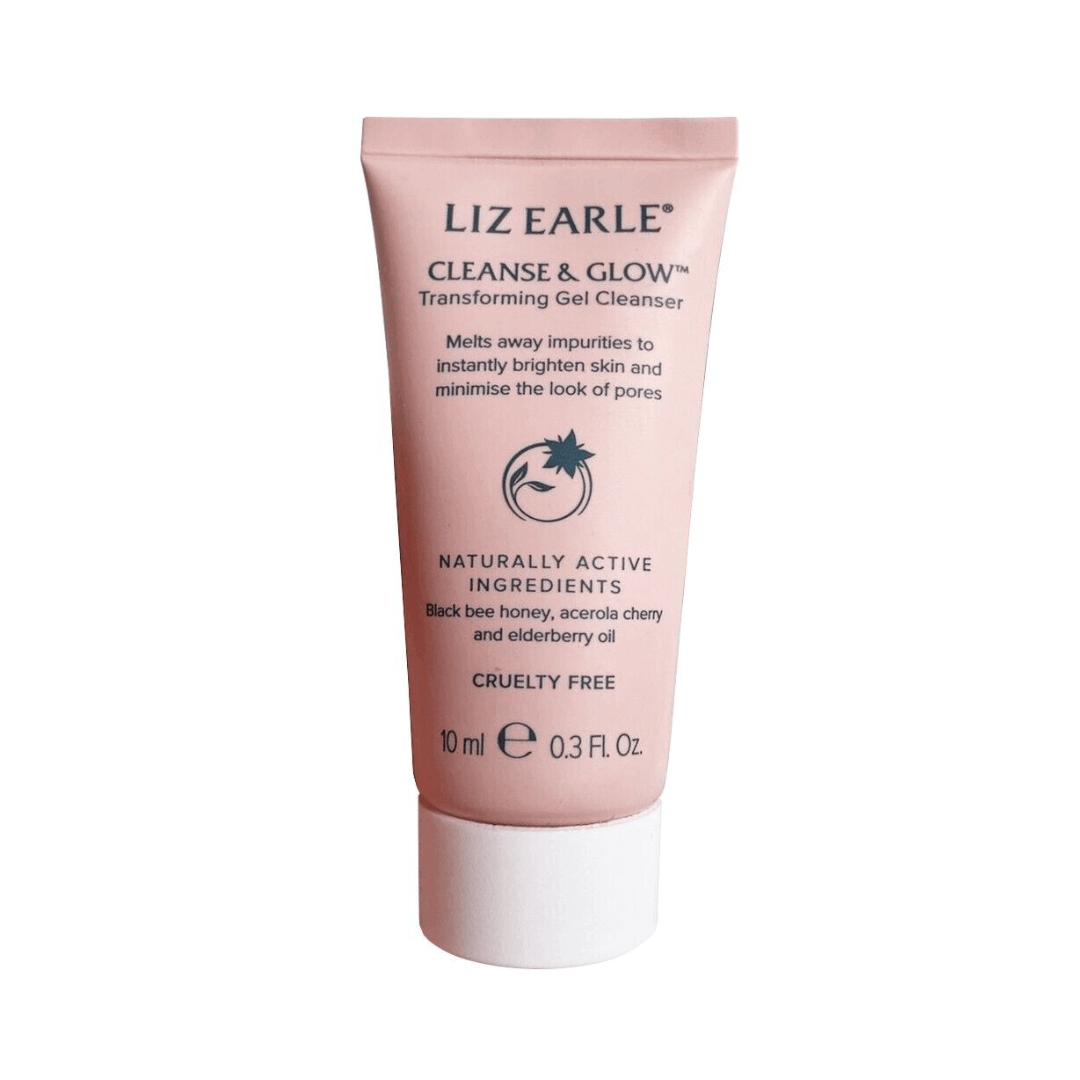 Liz Earle CLEANSE & GLOW 10ml Transforming Gel Cleanser for brightening skin and minimizing pores.
