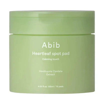 ABIB Heartleaf Spot Pad: Calming Touch jar with Houttuynia Cordata extract for radiant skin.