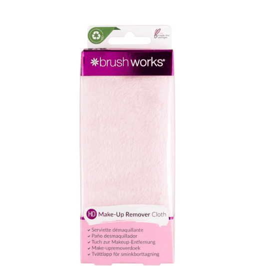 Brushworks Makeup Remover Cloth packaging showcasing a soft, reusable cloth for gentle makeup removal with just water.