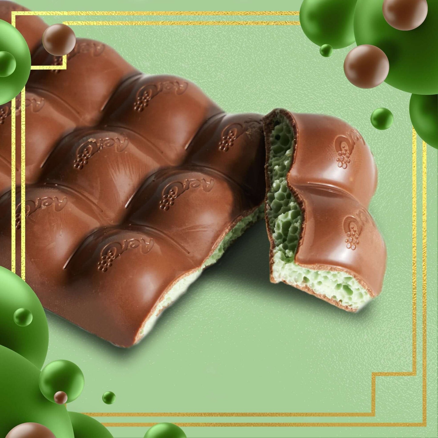 Aero Peppermint Milk Chocolate Giant Sharing Bar with a bite taken out, showcasing its minty interior.