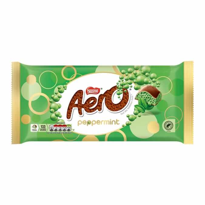 Aero Peppermint Milk Chocolate Giant Sharing Bar packaging with mint and chocolate design, 295g.