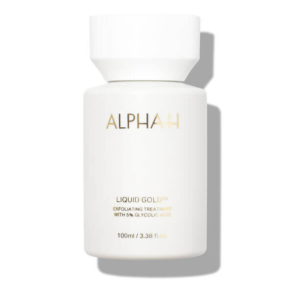 Alpha-H Liquid Gold exfoliating treatment, 100ml bottle with 5% Glycolic Acid for radiant skin.