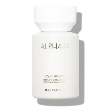Alpha-H Liquid Gold exfoliating treatment, 100ml bottle with 5% Glycolic Acid for radiant skin.