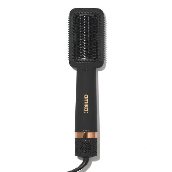 Amika Double Agent 2-in-1 Straightening Blow Dry Brush for salon-quality hair styling.