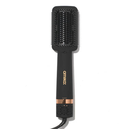 Amika Double Agent 2-in-1 Straightening Blow Dry Brush for salon-quality hair styling.