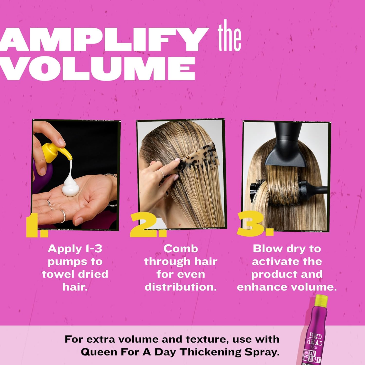 Step-by-step guide for using Bed Head by Tigi Small Talk Hair Volume Styling Cream to amplify hair volume.