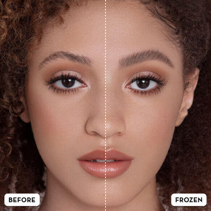Before and after comparison of eyebrow styling using Anastasia Beverly Hills Brow Freeze with extreme hold.