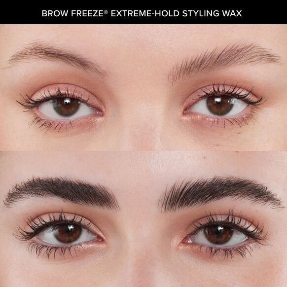 Before and after comparison of Anastasia Brow Freeze Extreme-Hold Styling Wax on eyebrows.