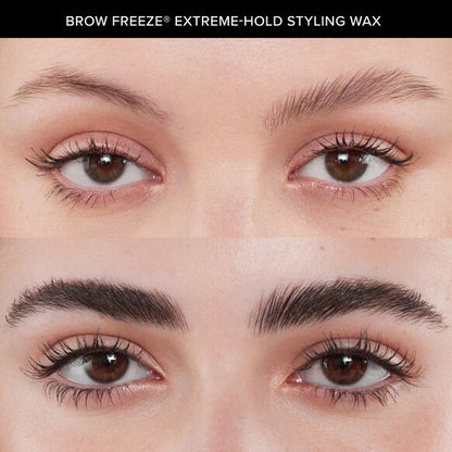Before and after comparison of Anastasia Brow Freeze Extreme-Hold Styling Wax on eyebrows.
