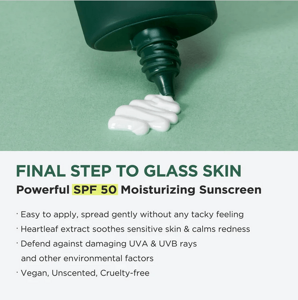 Anua Heartleaf Silky Moisture Sun Cream, SPF 50 sunscreen with heartleaf extract for gentle skin protection.