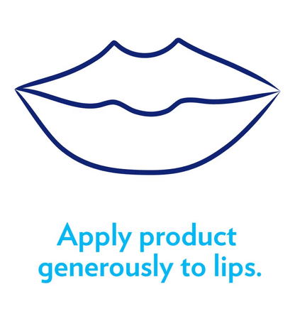 Illustration of lips with text 'Apply product generously to lips' for Vaseline Lip Therapy use instructions.