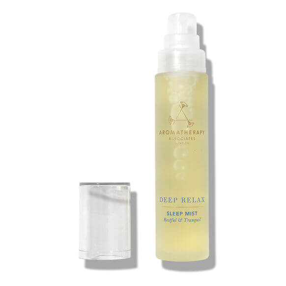 Aromatherapy Associates Deep Relax Sleep Mist 50ml bottle with sprayer, designed for restful sleep and relaxation.
